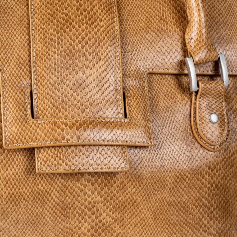 CHARLIE LAPSON Tan Leather Snake Satchel Handbag Purse - Picture 4 of 11